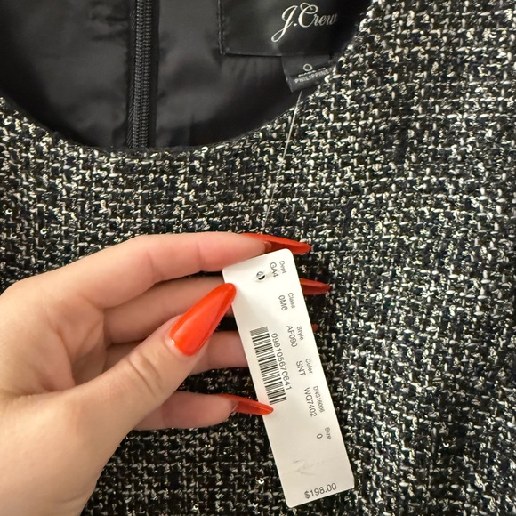 J. Crew Tweed Sheath Dress w/ Velvet detail - Black/White Tweed - 0 - NWT! - Picture 2 of 4